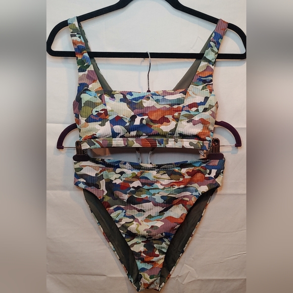 BECCA Other - Becca By Rebecca Virtue Tie Bralette High-Waist Bikini Multicolored Camo Size L